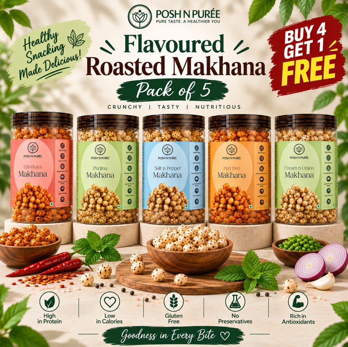 Flavoured Roasted Makhana - Buy 4 Get 1 Free